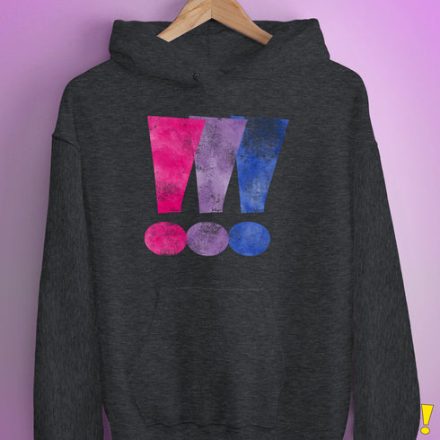 Bisexual Pride Exclamation Points Hoodie - Dark Grey Heather